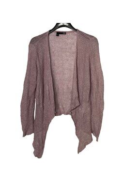 Eileen Fisher Linen Blend Open Loose Knit Waterfall Cardigan Pink Purple Sz SM